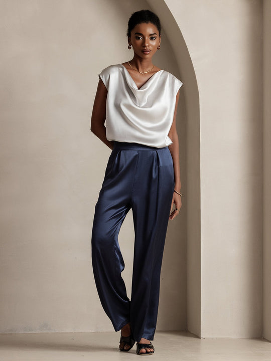 Heidi-Mode | Seiden Kappenärmel Halskragen Tanktop Bluse