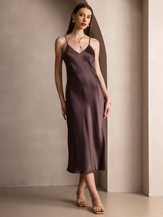Heidi-Mode | Lange Seidenkleid mit Spaghetti-Träger