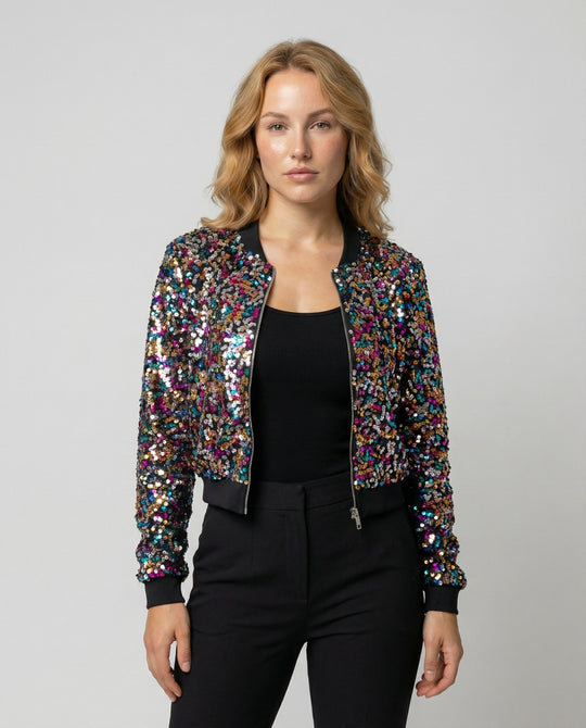 Pailletten Bomberjacke Damen | Heidi-Mode