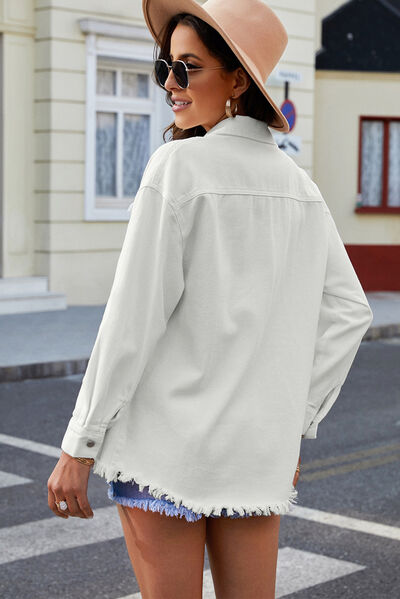 Heidi-Mode | Knöpfen Up Pocketed Raw Hem Denim Jacke