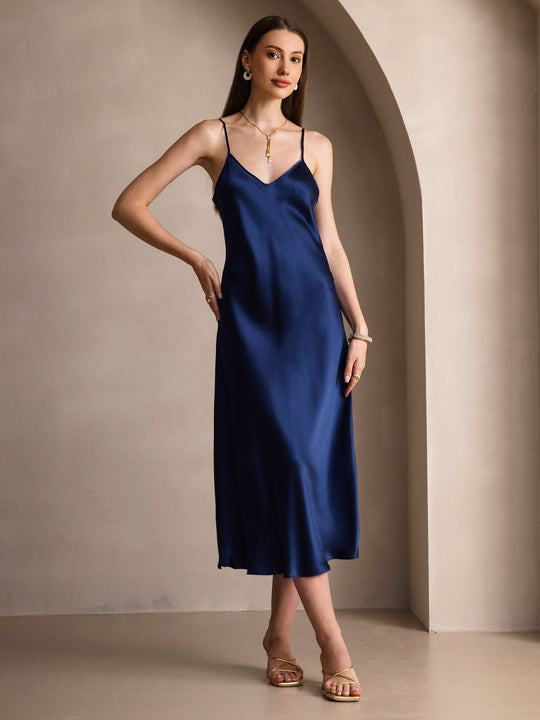 Heidi-Mode | Lange Seidenkleid mit Spaghetti-Träger
