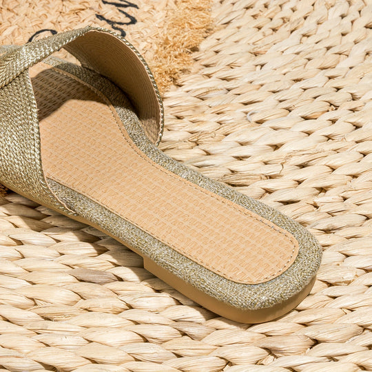 Heidi-Mode | Flache Gewebte Schuhe mit Geometrischer Stickerei, Tpr Sohle, Aprikose