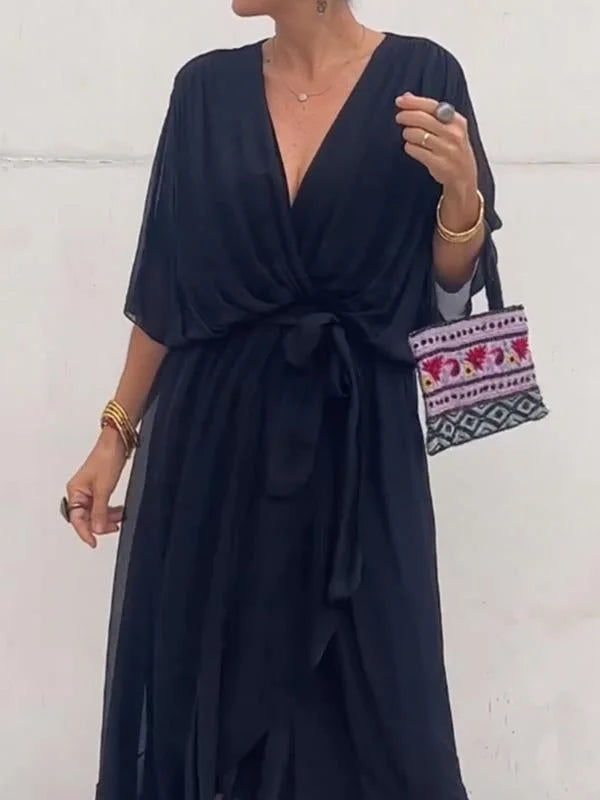 Heidi-Mode | Damen Fließendes Kleid V-Ausschnitt