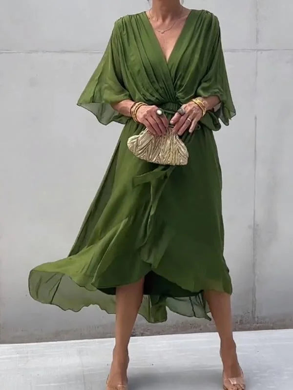 Heidi-Mode | Damen Fließendes Kleid V-Ausschnitt