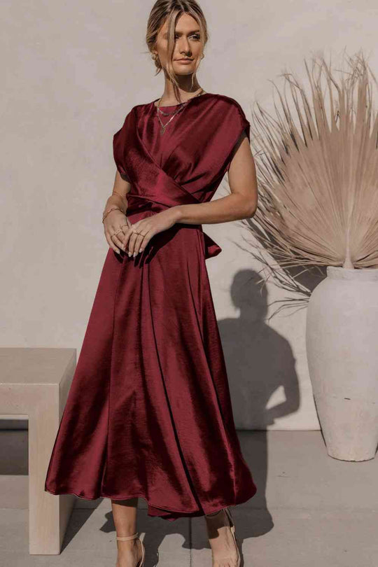 Heidi-Mode | Satin Cap Sleeve Tie Back Midi Kleid