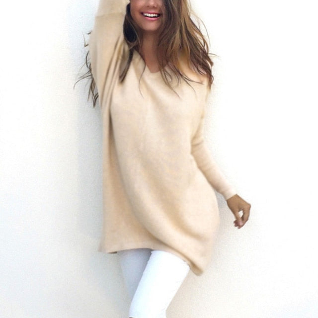 Heidi-Mode - Sweater |Eleganter langer Pullover mit V-Ausschnitt für Damen