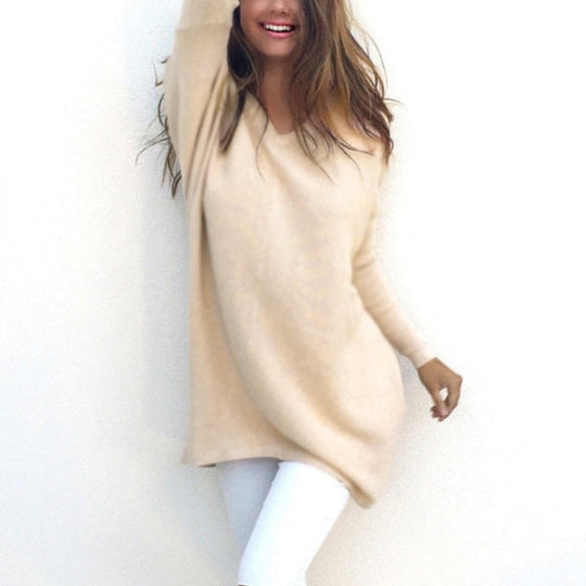 Heidi-Mode - Sweater | Eleganter langer Kaschmirpullover mit V-Ausschnitt für Damen