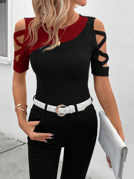 Heidi Mode | Klassisches, farblich passendes, schulterfreies, schmal geschnittenes T-Shirt