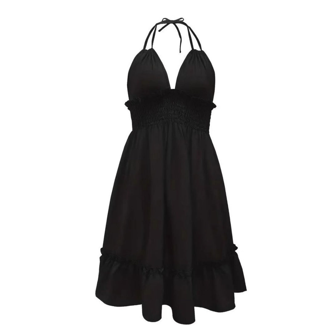 Heidi Mode | Tiefes V-Seil-Sling-Neckholder-Kleid