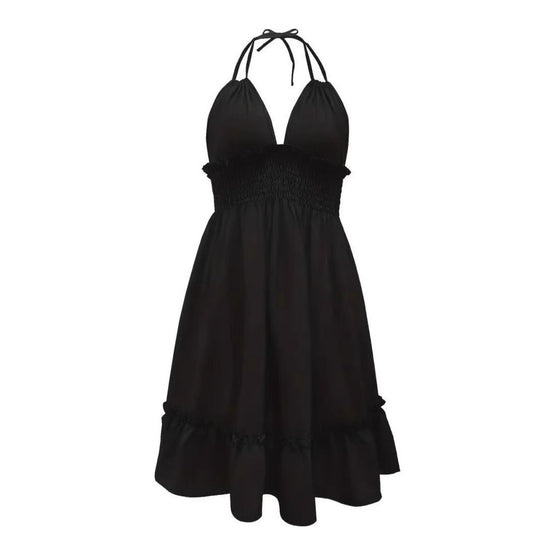 Heidi Mode | Tiefes V-Seil-Sling-Neckholder-Kleid