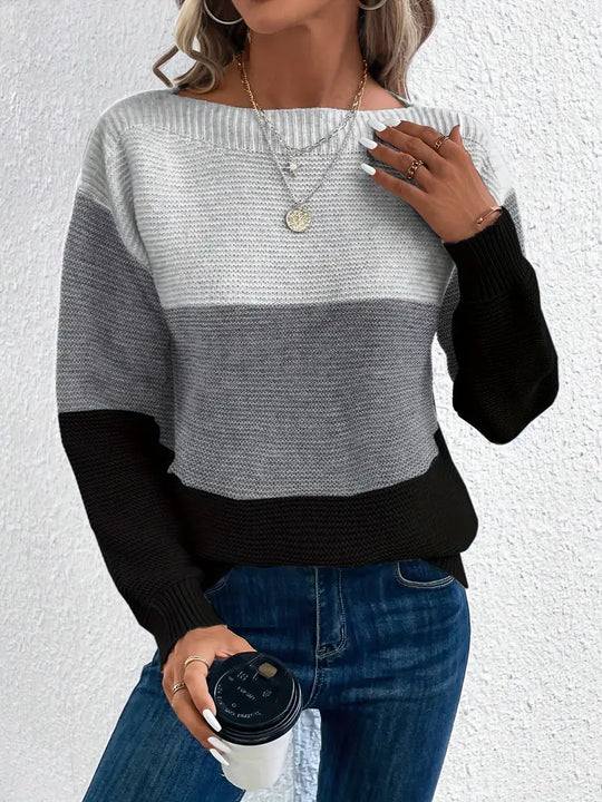 Heidi-Mode | Farbblock-Pullover mit Rundhalsausschnitt