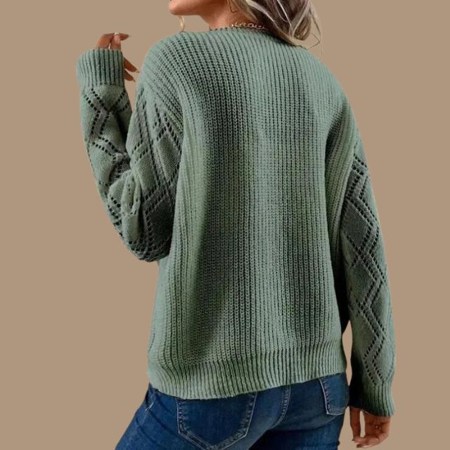 Lässiger Strickpullover mit Spitzen-V-Ausschnitt