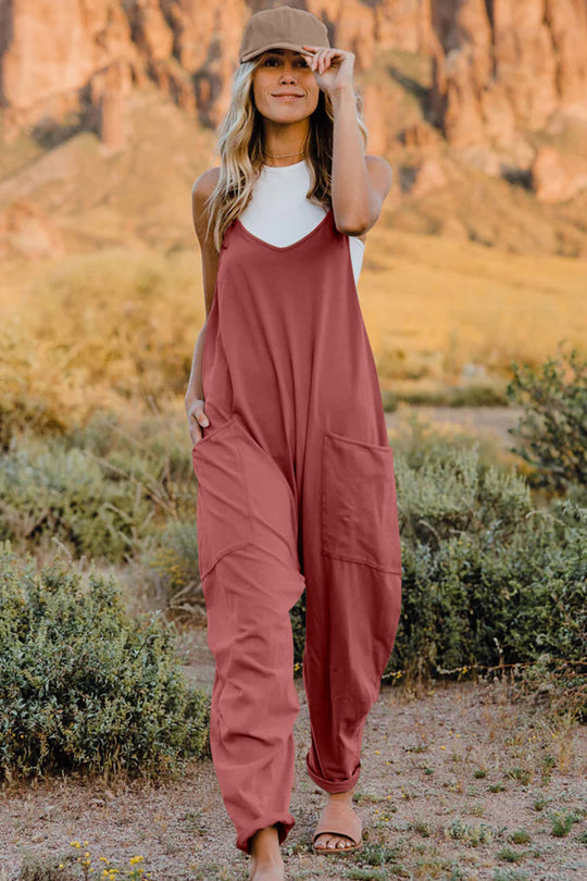 Heidi-Mode | Double Take Vollgrößen V-Ausschnitt Ärmelloses Jumpsuit mit Taschen