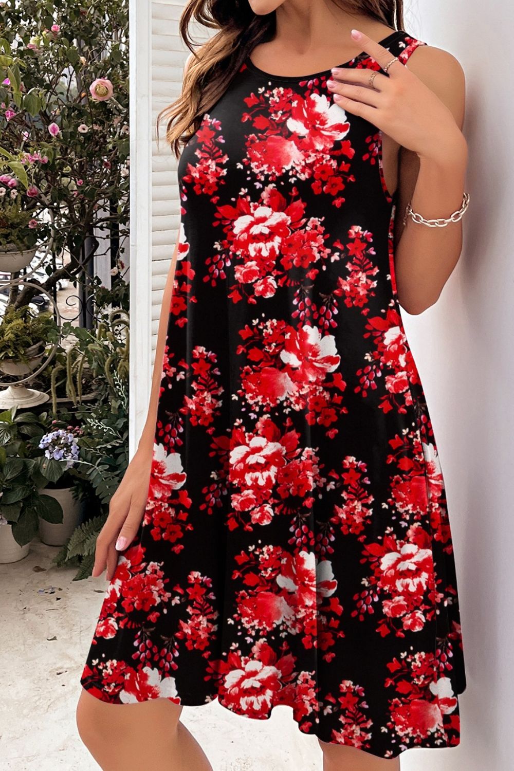 Heidi-Mode | Bedrucktes Rundhals Ärmelloses Kleid