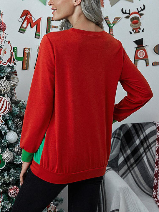 Heidi-Mode | Weihnachtsdesign Splicing Langarm-T-Shirt