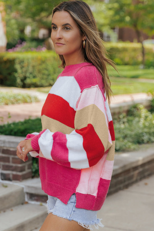 Roter Mix Horizon Stripes Pullover Mit Dolman-Ärmeln