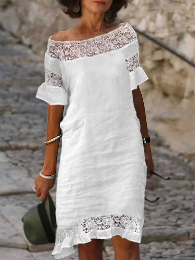 Lässiges Kleid mit Dreiviertelärmeln aus  Baumwollspitze