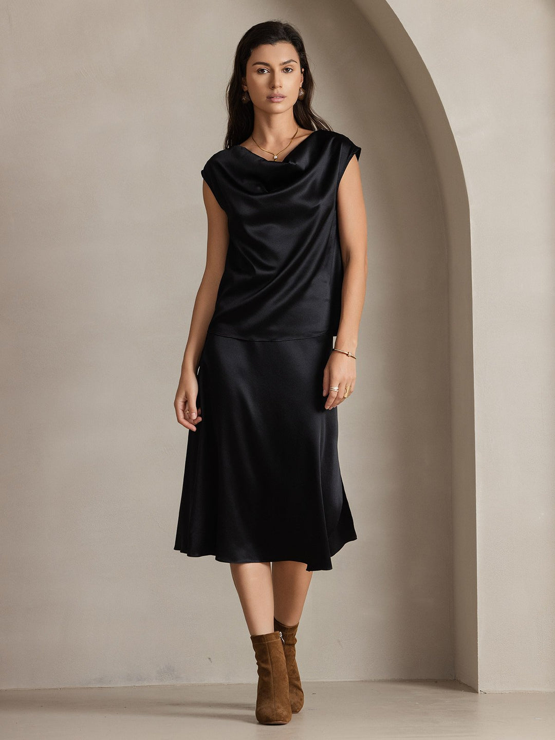 Heidi-Mode | Seiden Kappenärmel Halskragen Tanktop Bluse