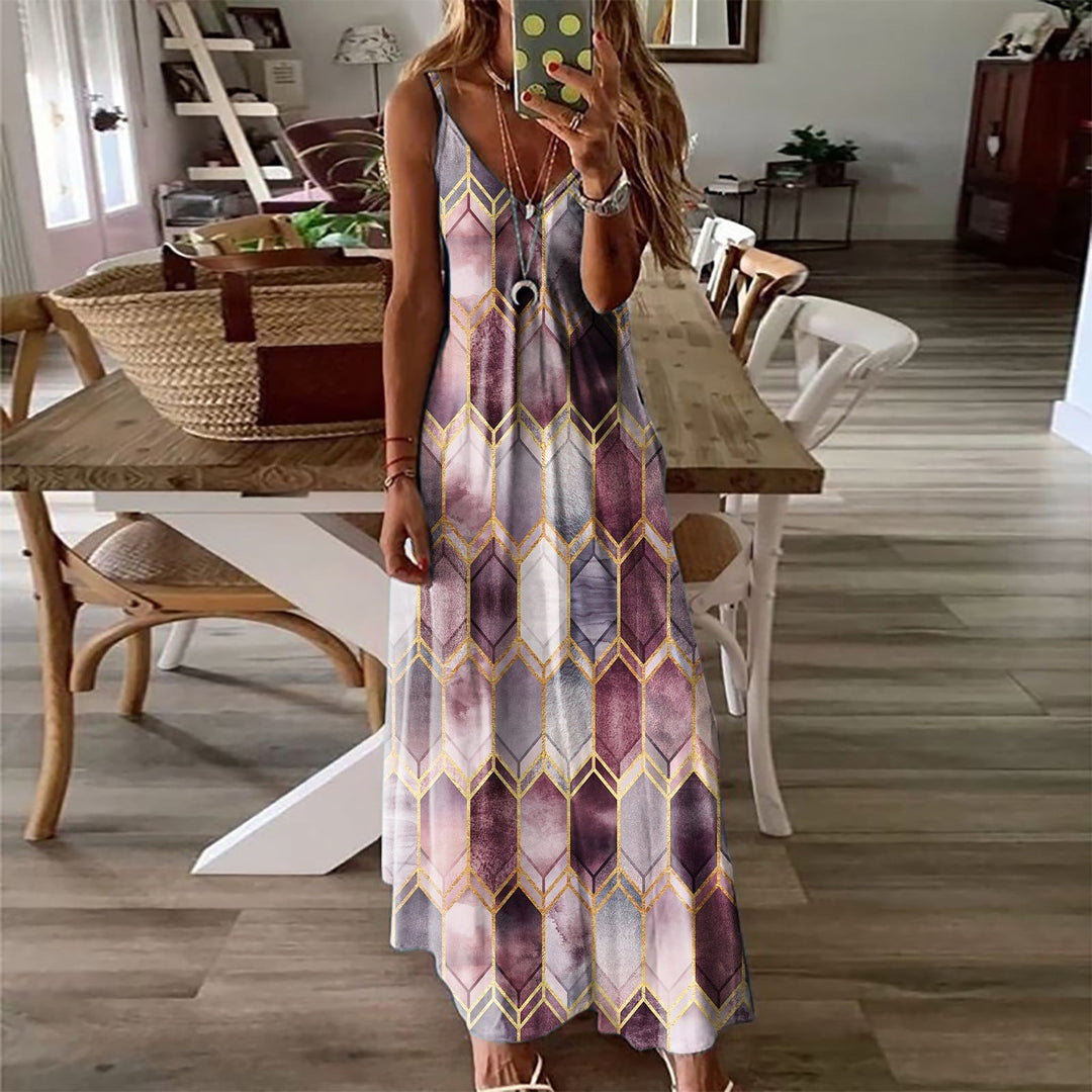 Heidi-Mode | Spaghetti-Träger Rückenfreies Ärmelloses Tie-Dye Lange Maxi-Kleid