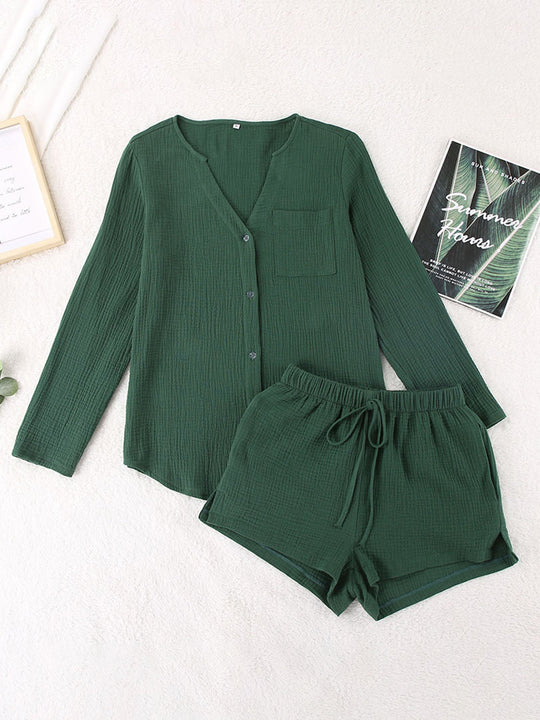 Heidi-Mode | Notched Langarm-Top und Shorts-Set