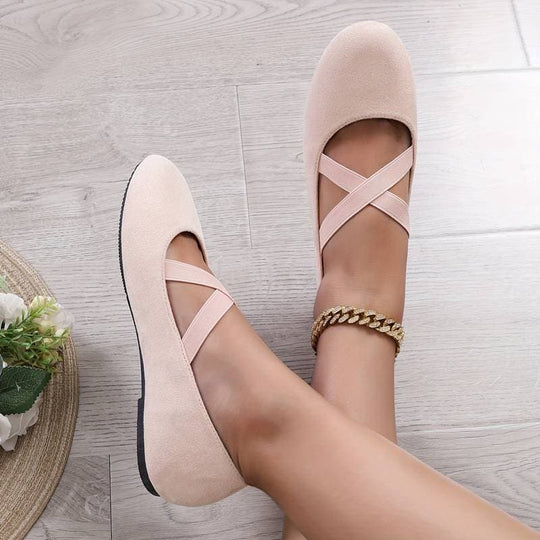 Heidi-Mode | Ballerina Schuhe Weicher Komfort Rundzehen Elastische Riemen Slip-On