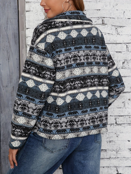 Heidi-Mode | Langärmelig Vlies Jacke mit Tribal Druck