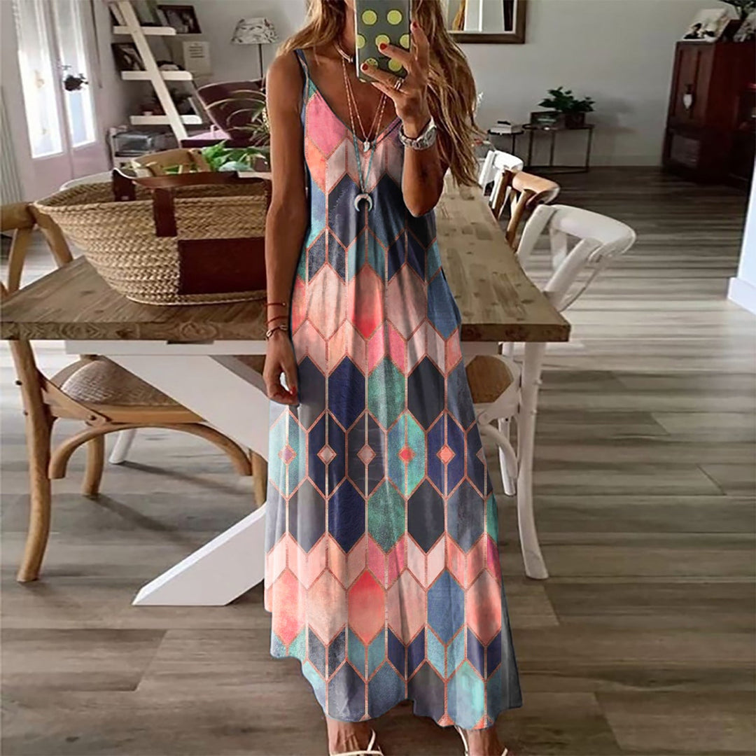 Heidi-Mode | Spaghetti-Träger Rückenfreies Ärmelloses Tie-Dye Lange Maxi-Kleid