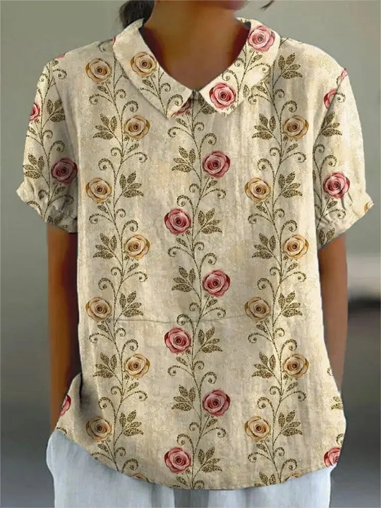 Heidi-Mode | Kurzarm Bluse mit floralem Muster und Kragen