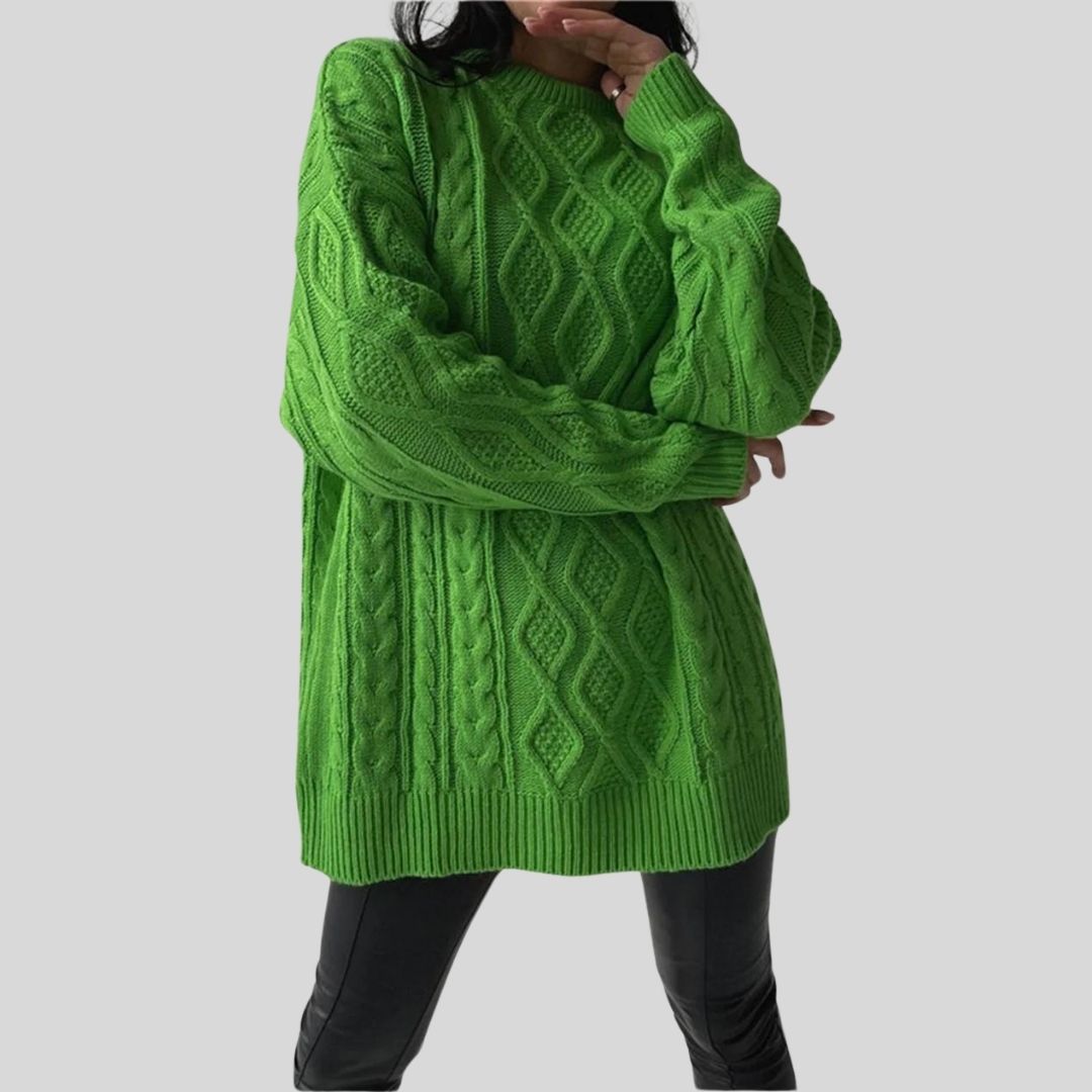 Heidi-Mode | Strickkleid mit Zopf Muster und Lockeren Schnitt