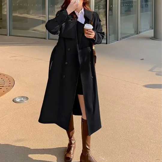 Heidi-Mode | Langer Trenchcoat mit Gürtel für Frauen Eleganter Trenchcoat Damen