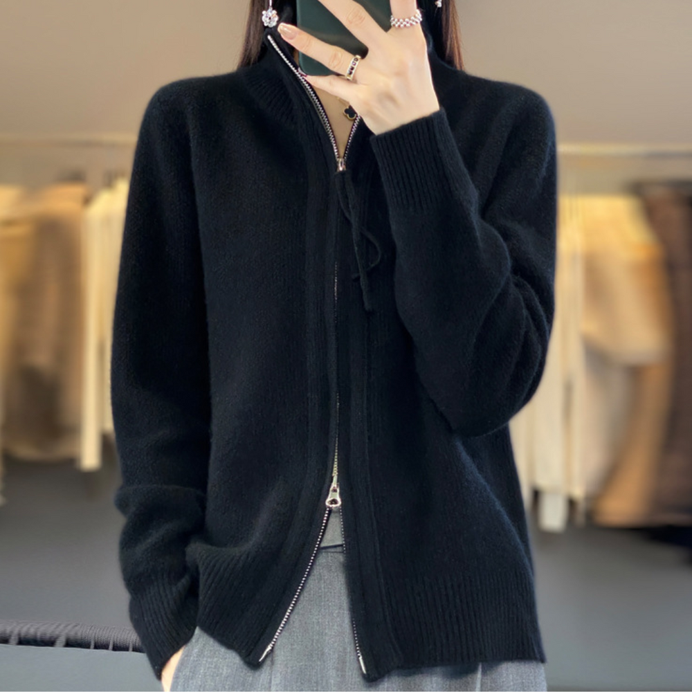 Heidi-Mode | Strickjacke aus Wolle und Kaschmir mit Reißverschluss