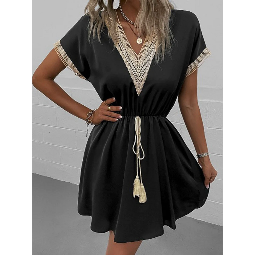 Heidi-Mode | Flare Boho Kleid mit Kurzen Ärmeln