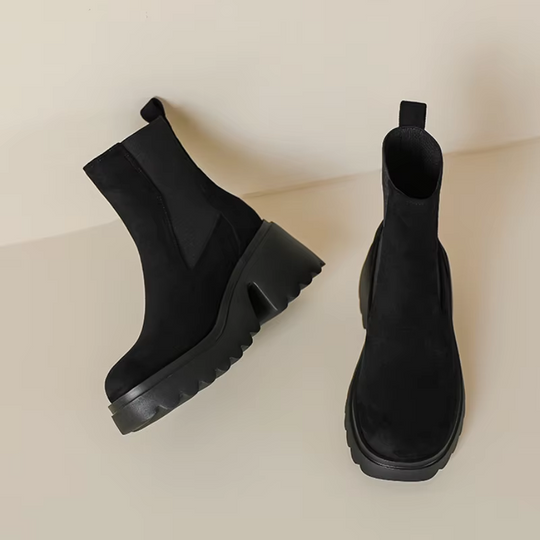 Heidi-Mode | Damen Chelsea Boots mit Dickem Absatz und Elastischen Seiten