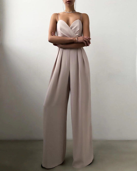 Jumpsuit mit geradem Bein und hoher Taille und Spaghettiträgern