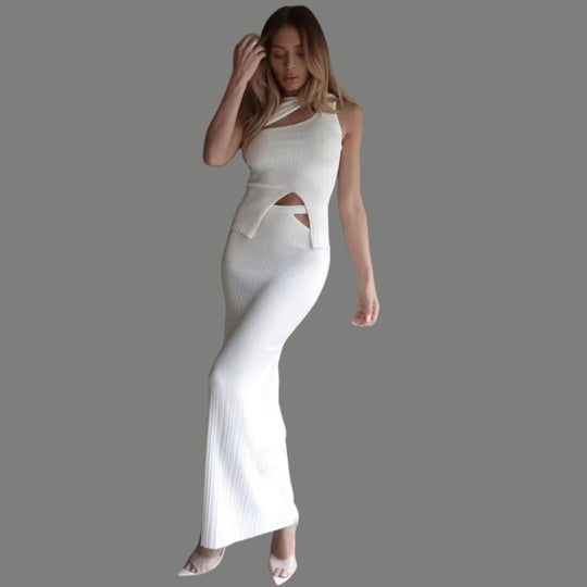 set met onregelmatige gedraaide knot crop top