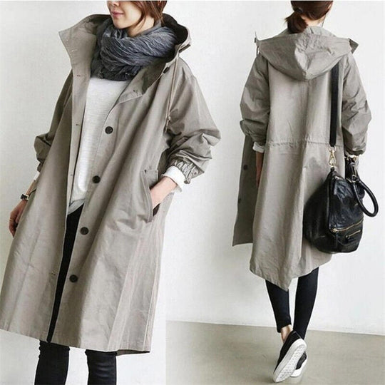 Wasserdichter Trenchcoat mit Kapuze für Damen