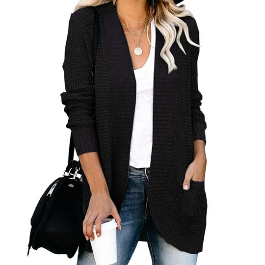 Heidi-Mode | Lange Westen Damen Offene Vorderseite Strickjacke mit Taschen
