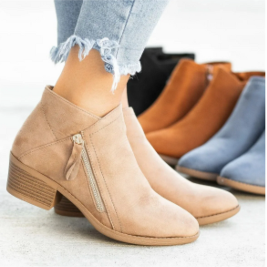 Heidi-Mode | Bequeme Western Stil Stiefeletten mit Dekorativer Reißverschluss Damen Stiefeletten