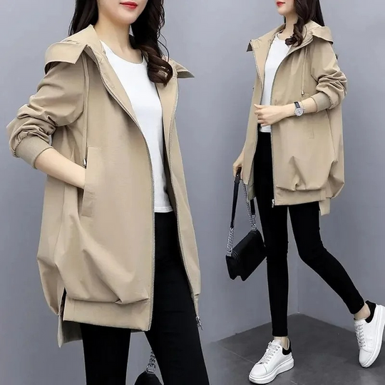 Trenchcoat Übergangsjacke Damen Mit Kapuze