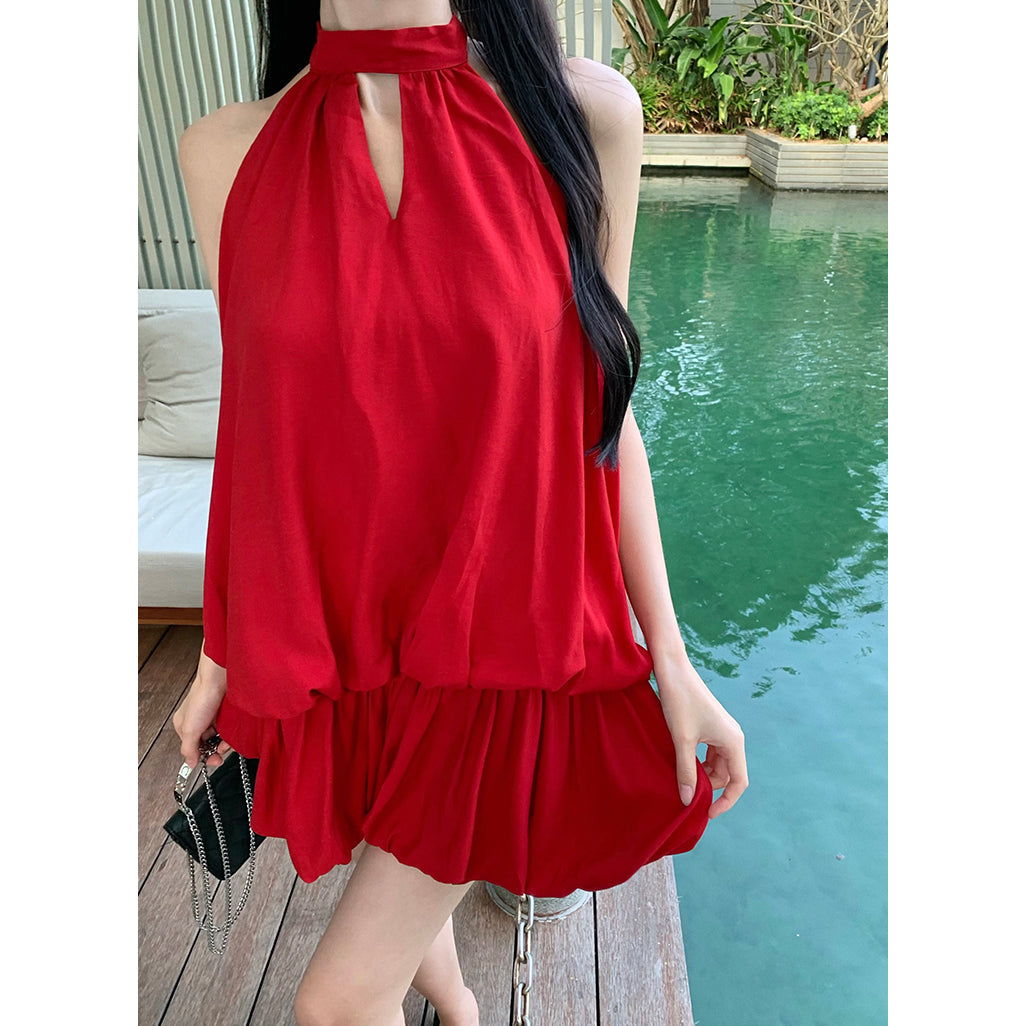 Heidi-Mode | Rotes Neckholder Rückenfreies Kleid
