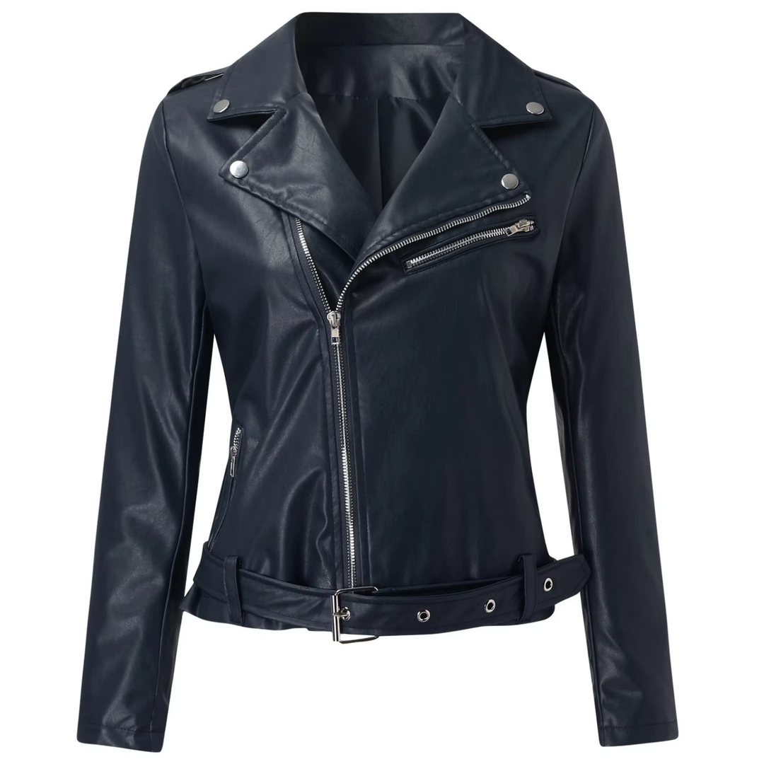 Heidi-Mode | Lederjacke Damen Biker Modell mit Gürtel und Reißverschlussdetails