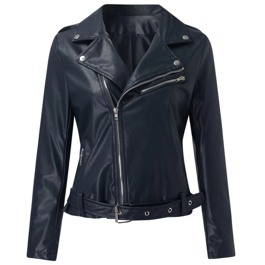 Heidi-Mode | Lederjacke Damen Biker Modell mit Gürtel und Reißverschlussdetails