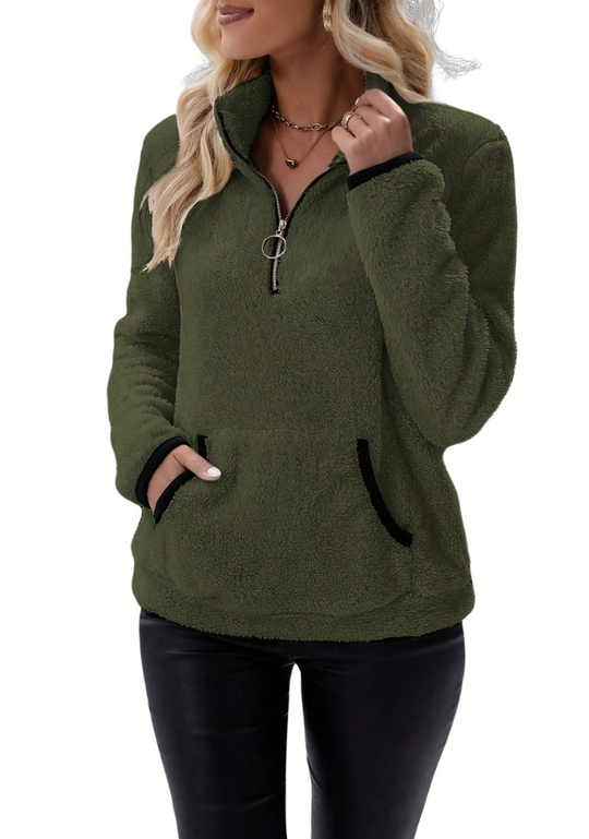 Heidi-Mode | Borg Fleece mit halbem Reißverschluss
