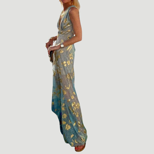 Fließendes Kleid mit V-Ausschnitt und Paillettenverzierung