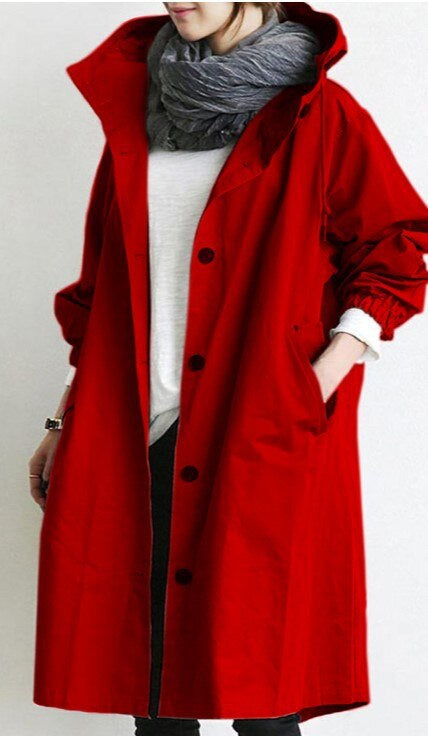 Langer Trenchcoat mit Kapuze und hohem Kragen für Damen (Plus Size)