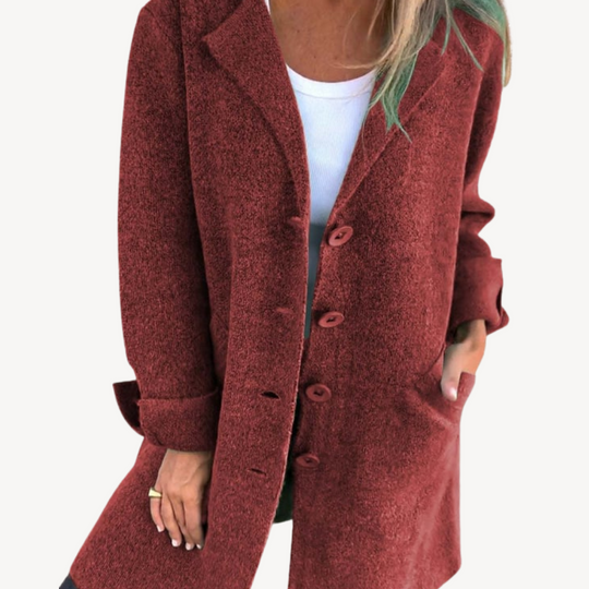 Heidi-Mode | Frauen Wollmischung Langjacke mit Knopfverschluss