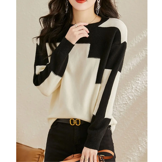 Heidi-Mode | Geometrischem Strickmuster, Lässiger Pullover Damen Pulli