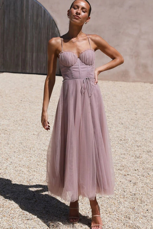 Heidi-Mode | Rare Beauty Tüll Rückenfreies Midi Kleid