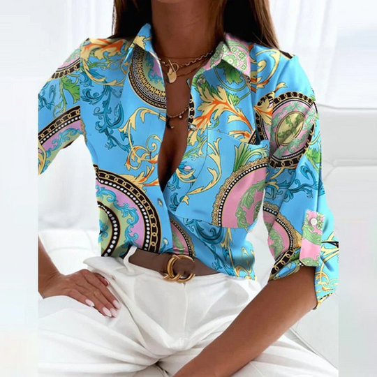 Heidi-Mode | Damenbluse mit Geometrischem Druck und Langen Ärmeln
