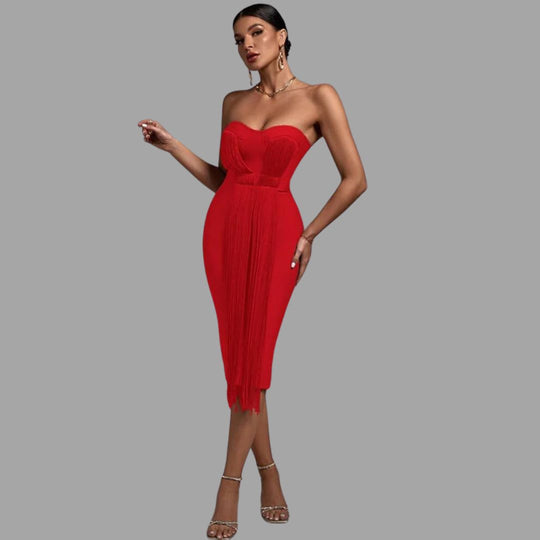 Schickes trägerloses Kleid mit Fransendetail